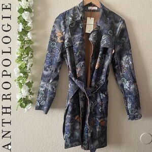 Anthropologie Solitaire Faux Suede Floral Paisley Trench Coat